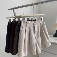 LIZAKOSHT  -  Summer High-Waist Vintage Linen Shorts Women's Versatile Slimming
