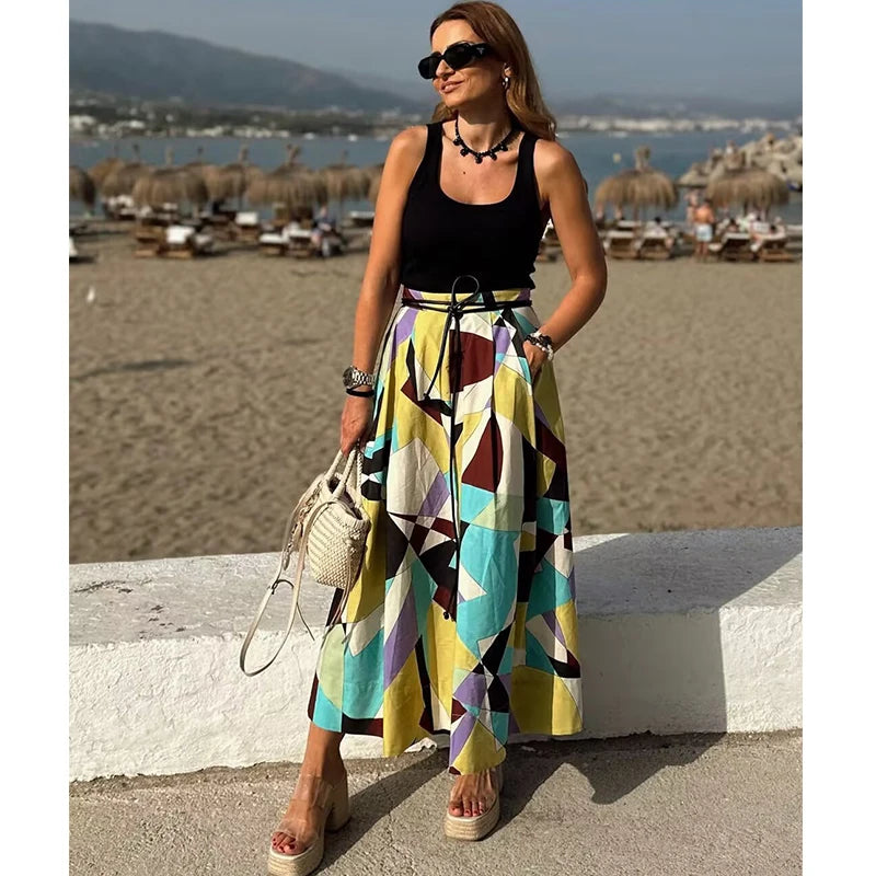 LIZAKOSHT  -  Women's Skirts Summer 2025 New Print Elegant Women's High Waist Skirts Chic Casual Joker Summer Travel Youth Skirts