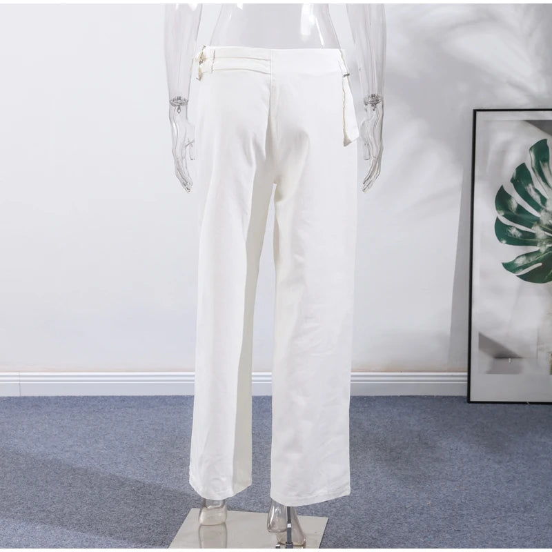 LIZAKOSHT  -  Street Belt Women Jeans Mid Waist Wide Leg Pockets Loose Female Denim Pants Autumn New Fashion All-match Lady Trousers