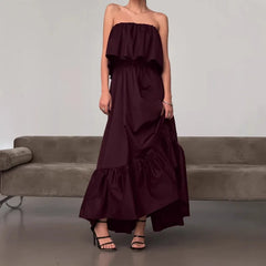 LIZAKOSHT  -  Spring and Summer New French Ruffle Edge Fashion Tube Top Temperament Dress Women's Commuter Elegant Long Dress