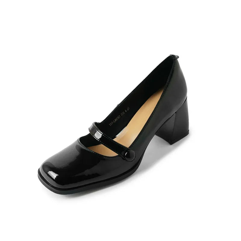 LIZAKOSHT  -  Fashion Pumps New High Quality Genuine Leather Shoes Round Head Shallow Mouth High Heels Mary Janes Women's Shoes