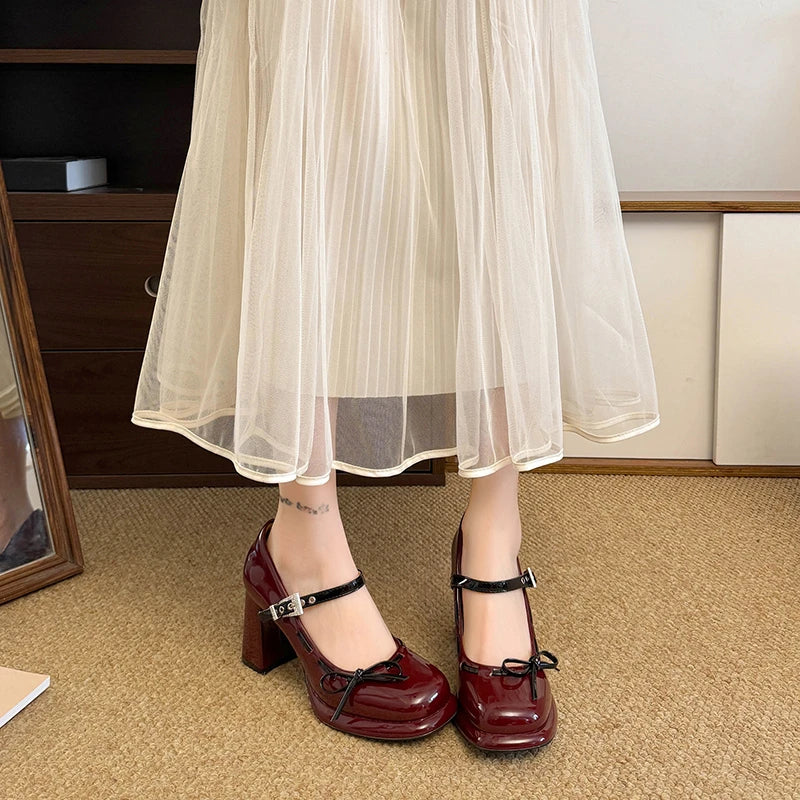 LIZAKOSHT  -  Platform Height Increase Women Mary Jane Shoes Ladies Elegant Thick Heel Dress Pumps Spring Ladies Leather Shoes
