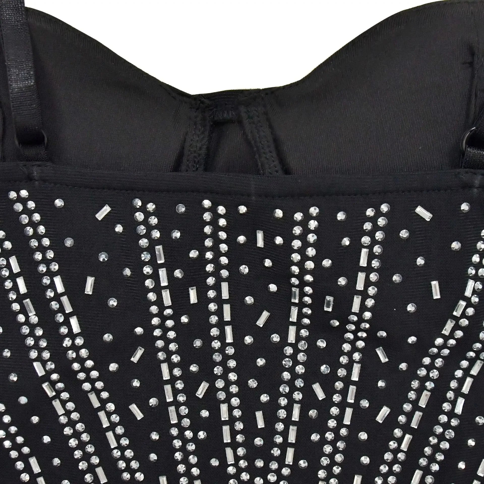 LIZAKOSHT  -  Lady Sexy Wrapped Chest Backless High Waist Hip Skirt Fashion Pure Color Mesh Rhinestone Slim Strap Dress