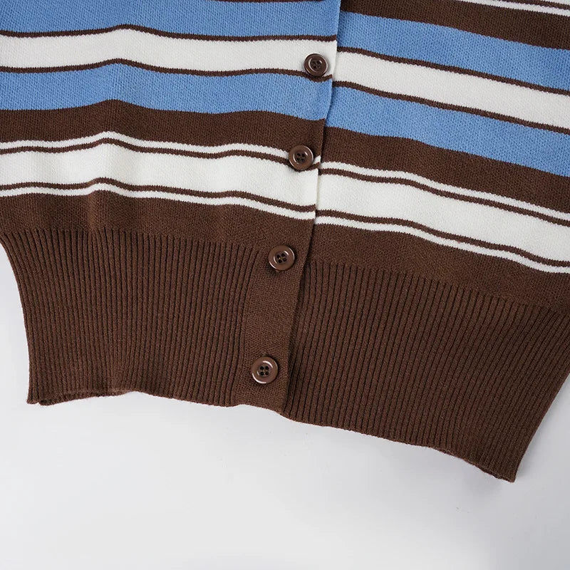 LIZAKOSHT  -  American Street Y2k Knitted Cardigan Personalized V-neck Striped Sweater Top Spicy Girl Fashion Short Versatile Thin Knitwear