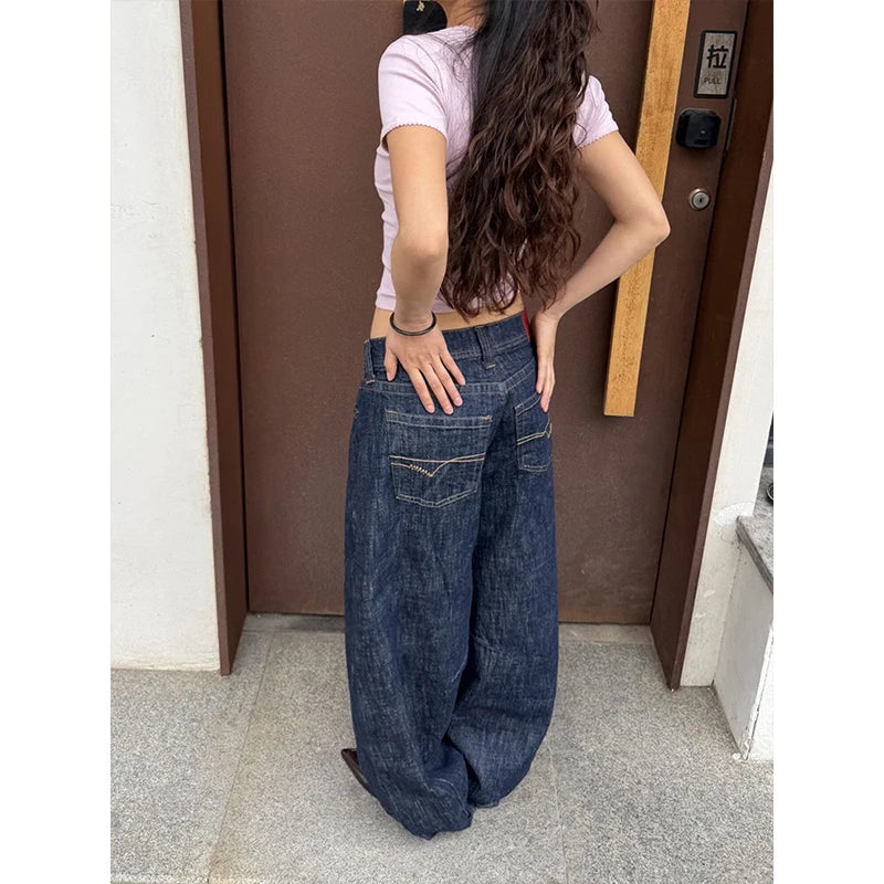 LIZAKOSHT  -  American Retro Low Waist Wide Leg Jeans Women's Autumn Winter Loose Drapey Tall Extended Length Hot Girls Wide Leg Pants