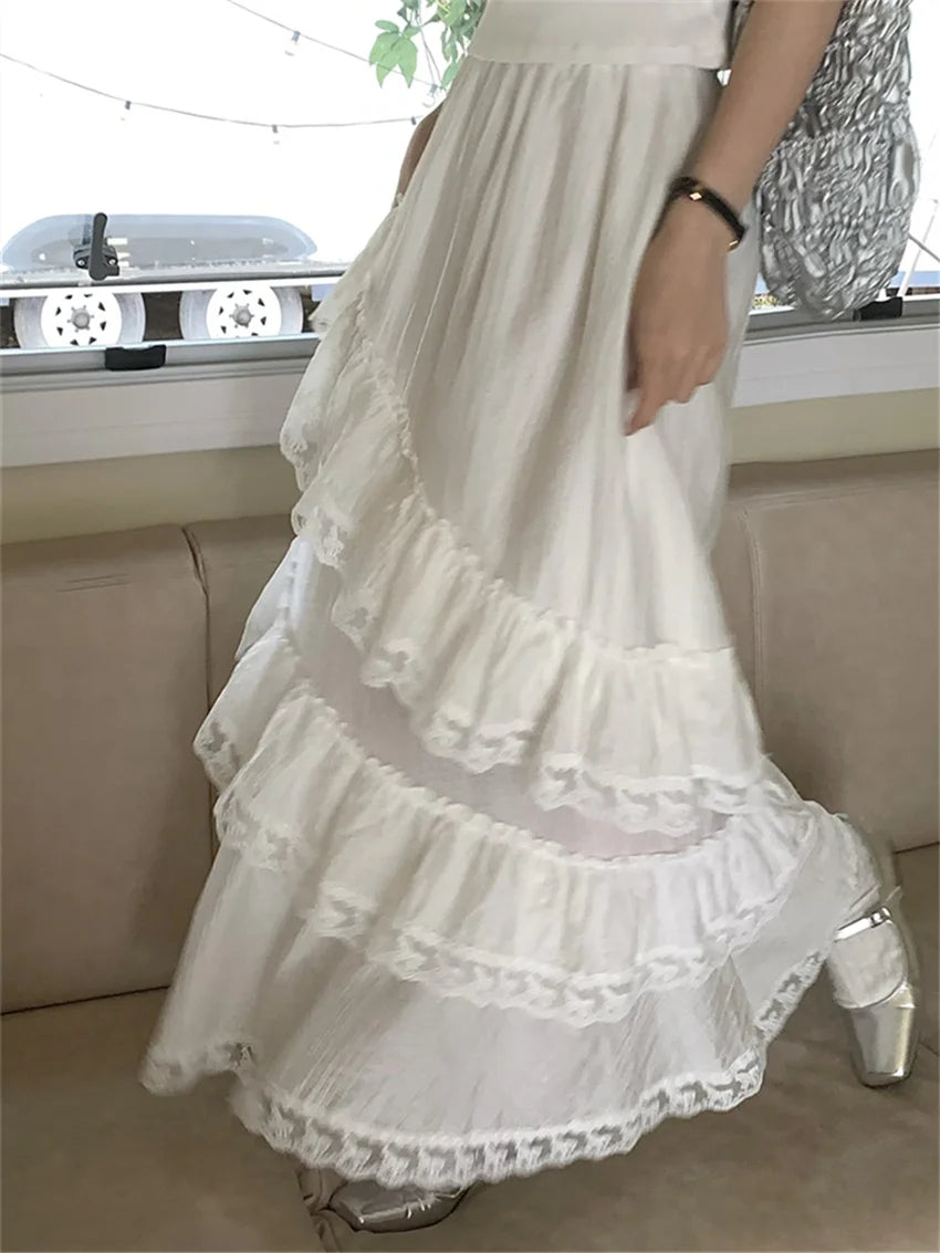 LIZAKOSHT  -  Sweet Maxi Cake Skirts Women Chic New Summer 2024 Gentle Office Lady High Waist Loose Slim Elegant Casual All Match