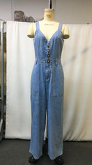LIZAKOSHT  -  Western Cowboy Denim Jumpsuit for Women, Casual Outdoor Overalls Trousers with Pockets, Plus Size Available