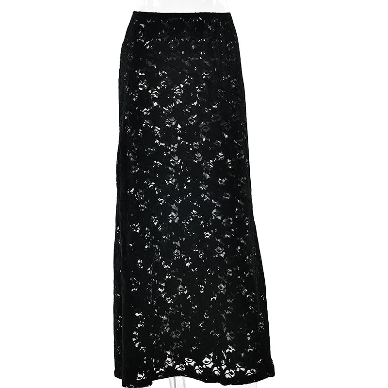 LIZAKOSHT  -  Sexy Women Lace High Waist Elastic See Through Party Club Maxi Skirts Elegant Ladies Summer Party Skirt 2025 Ladies Beachwear