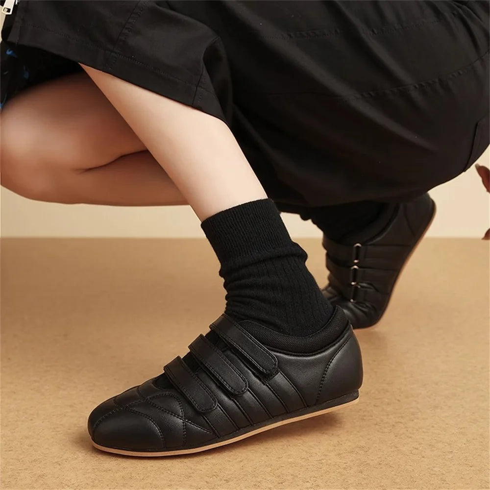LIZAKOSHT  -  Brand Designer Comfy Walking Cream Flat Sneakers Fashion Leisure Silver Casual Shoes Women Flats Chic Black Hook&Loop Mary Janes