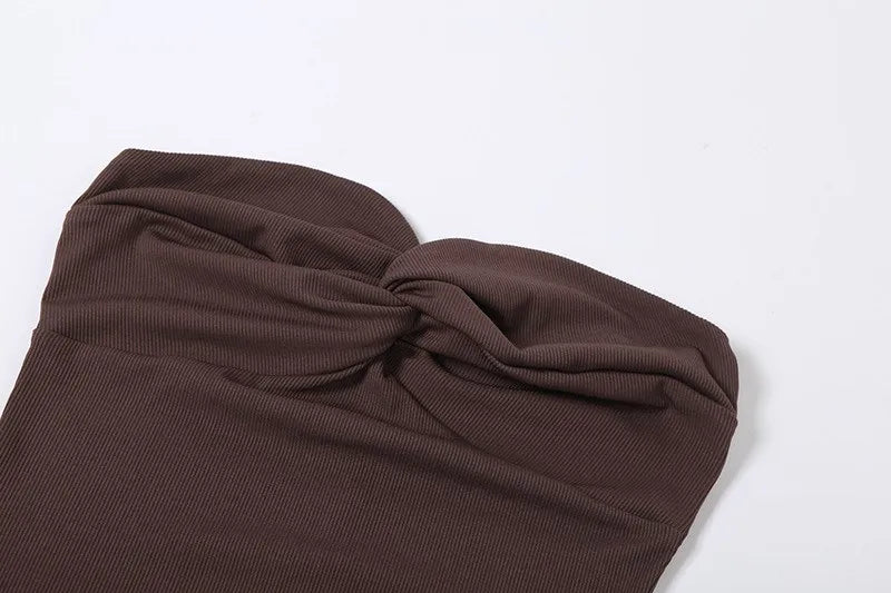 LIZAKOSHT  -  Street Sle High Waist Wrap Chest One oulder Long Dr Women's Slim Fit Split Skirt Polyester Fiber No Sve Pure Color
