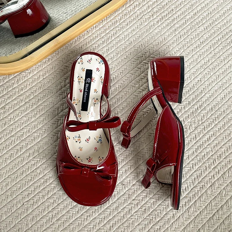 LIZAKOSHT  -  Designer Summer Thick Heel Women Slippers Fashion Butterfly-knot Ladies Outdoor Dress Slides Sandalias