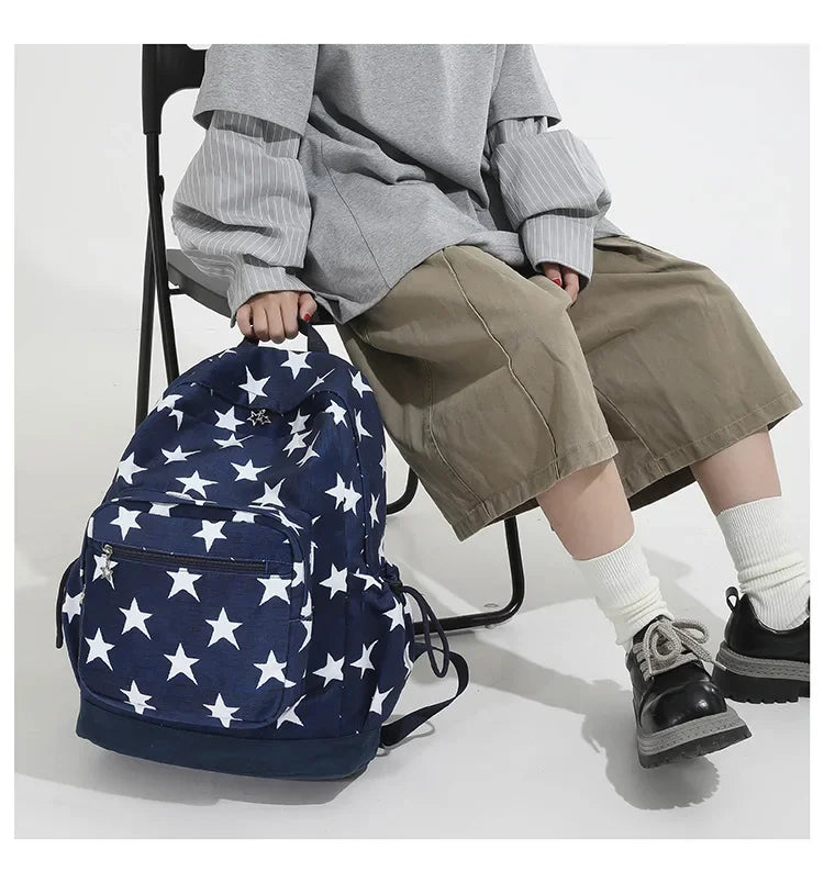 LIZAKOSHT  -  High-capacity Vintage Grunge Men Backpacks All Match Simple Fashion Star Letter Schoolbags Y2k Aesthetic Trendy Backpack Women