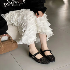 LIZAKOSHT  -  NEW Lace Women Mary Jane Shoes Fashion Shallow Buckle Comfort Soft Female Street Style Breathable Mesh Flats Sandals ﻿