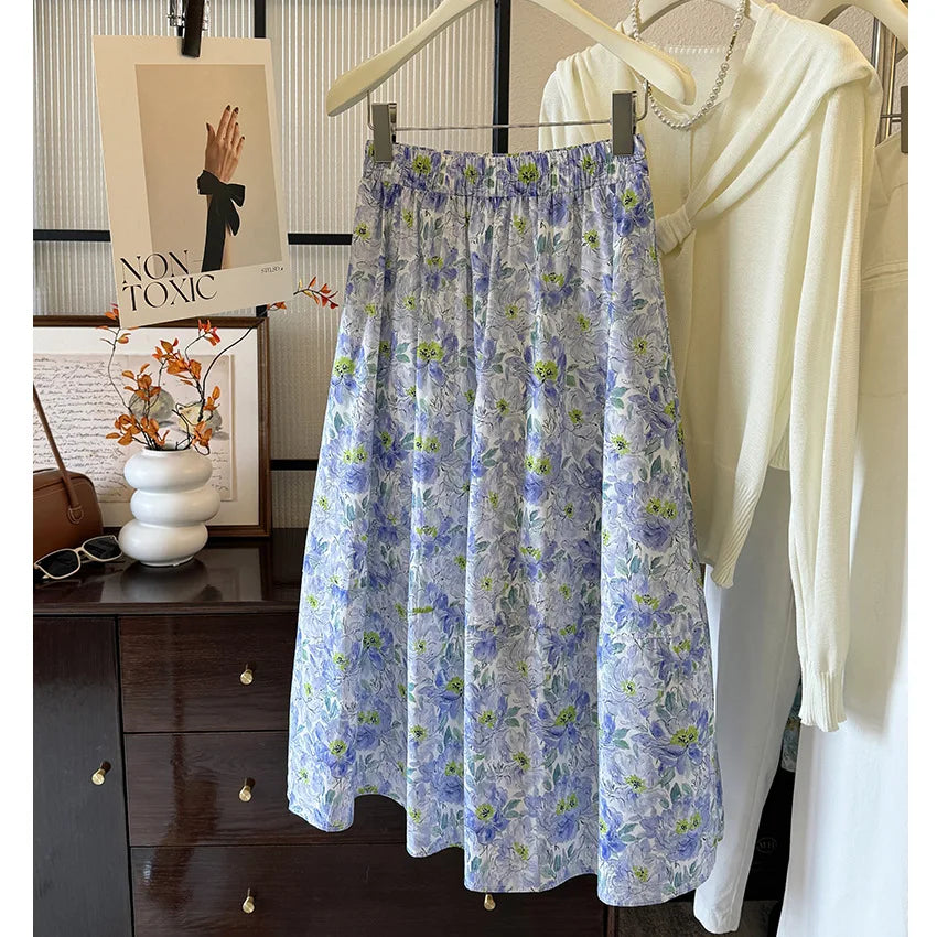 LIZAKOSHT  -  New Arrival Women Summer Flower Print Long Cotton Skirt High Waist A-Line Boho Maxi Skirts Faldas Femme Streetwear