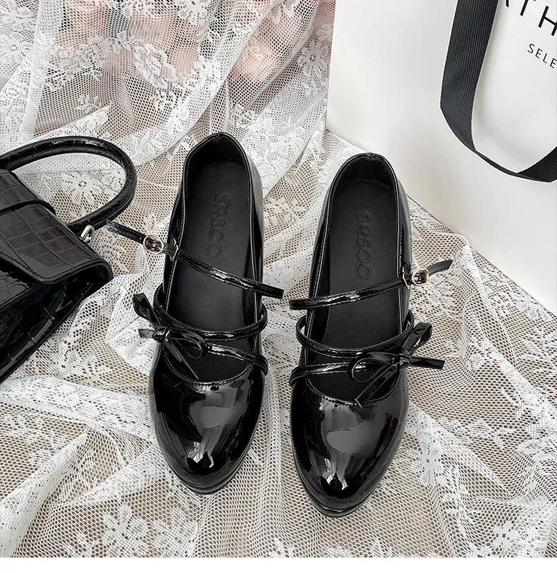 LIZAKOSHT  -  Platform Thick Heel Women JK Mary Jane Shoes Fashion Banquet Party Pumps New Spring Women's Butterfly-knot Dress Leather Shoes