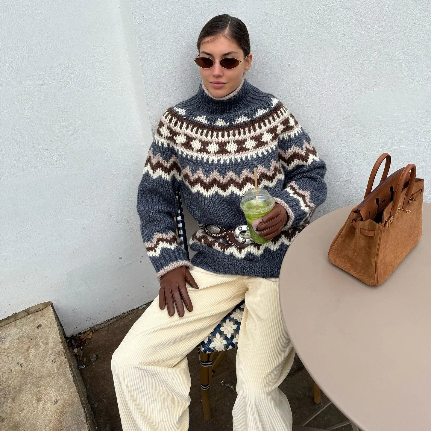 LIZAKOSHT  -  Printed Knitted Pullover Sweater Women Turtleneck Long Sleeves Loose Sweaters All-match Early Spring New Ladies Knitwear
