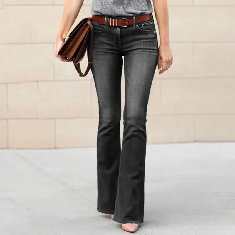 LIZAKOSHT  -  Fashion Women Commuter Micro Flared Jeans Mid Waist Washable Denim Pants Female Four Seasons Trousers New Casual Streetwear