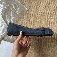 LIZAKOSHT  -   Women's Denim Bow Ballet Flats Round Toe Slip on Flat Shoes Casual Daily Korean Fashion Soft Sole Walking Shoes Zapatos De Mujer