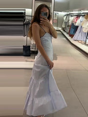 LIZAKOSHT  -  Fashion Striped Patchwork Slip Long Dress Women Loose Sleeveless Single Breasted A-line Maxi Dress New Chic Street Lady Vestidos