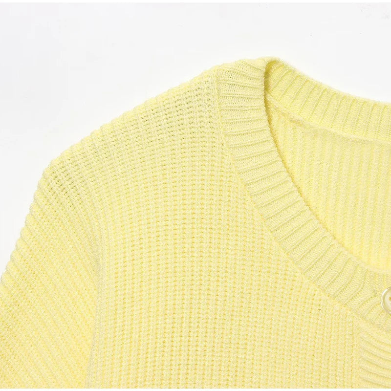 LIZAKOSHT  -  Fashion Single Breasted Knitted Coats Women Elegant Solid O-neck Lantern Sleeve Cardigan Lady Summer Chic Casual Holiday Tops