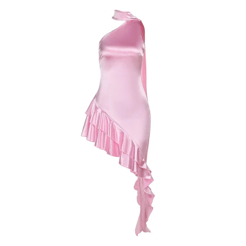 LIZAKOSHT  -  Stylish Skirt Sexy Waist Bag Hip Skirt Flutter Shoulder Slant Satin New Dress