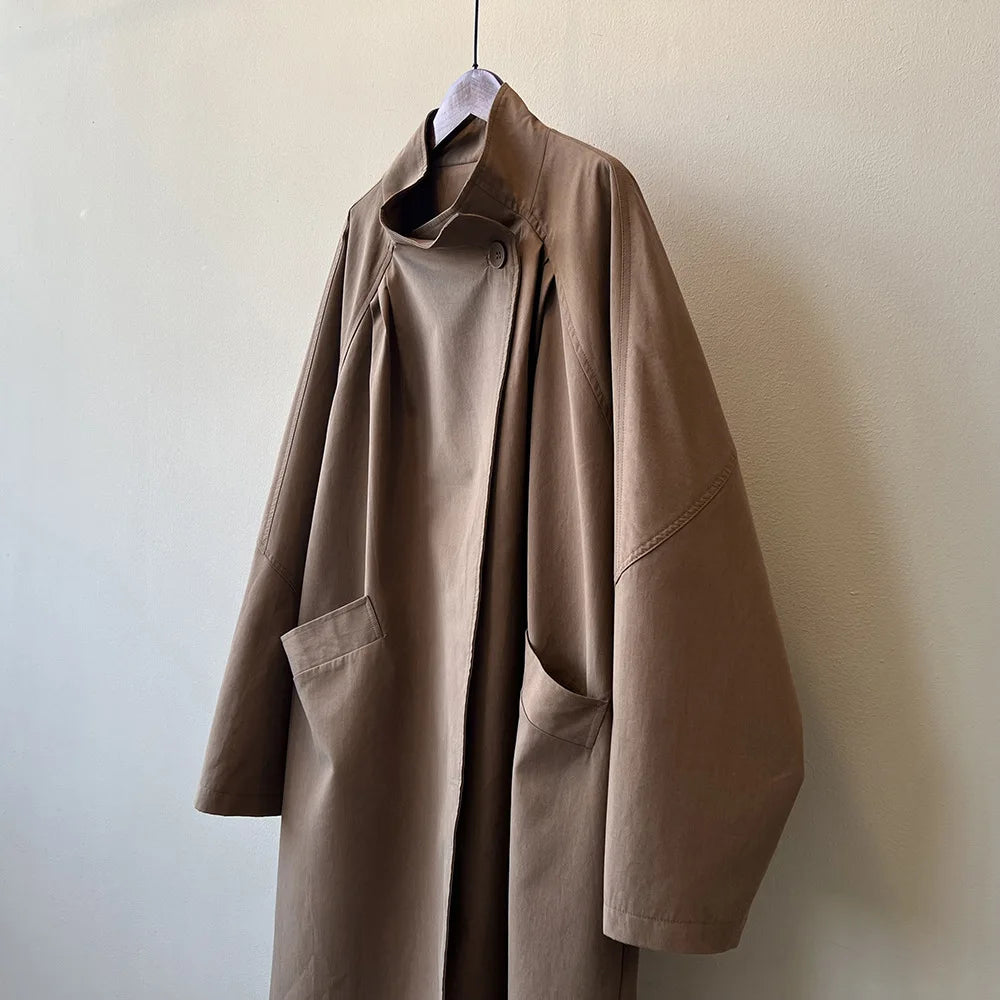LIZAKOSHT  -  Fashion Minimalism Single Button Trench For Women Lapel Long Sleeve Office Lady Windbreaker Autumn New