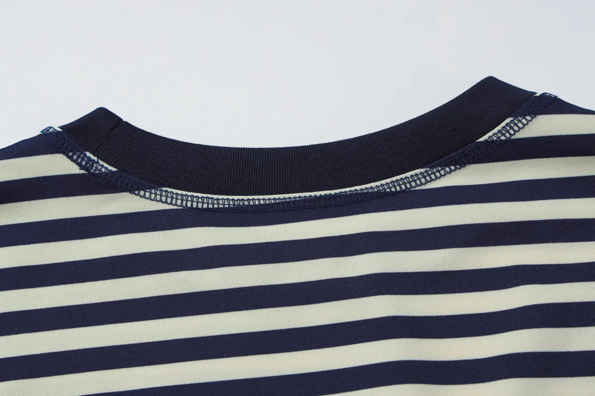 LIZAKOSHT  -  Casual Striped T-shirts for Women 2025 Autumn O-neck Long Sleeve Loose Tops Tees Female Contrast Color T Shirt Streetwear