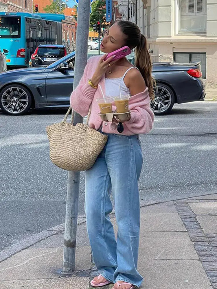 LIZAKOSHT  -  Round Neck Sweater Cardigan Minimalism Cute Soft Waxy Knitted Short Coat Jacket Women Casual Loose Slimming Single Breasted Top