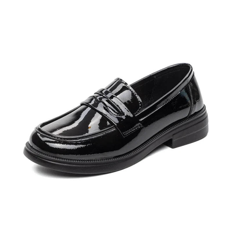 LIZAKOSHT  -  Glossy Leather Loafers Spring Women's Soft Bottom Flat Shoes British Style round Toe Anti-Slip Comfortable All-Season Fo...