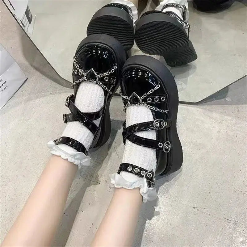 LIZAKOSHT  -  Original Lolita Shoes Women Spicy Girls Thick Soled Brother Shoes Special Style Round Headed Girl Lolita Leather Shoes