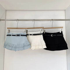 LIZAKOSHT  -  Ladies' Mini Skirt Casual White Body-hugging Patchwork Pleated Skirt Sexy Summer A-line Mini Skirt