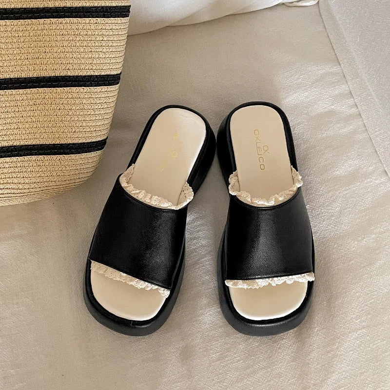 LIZAKOSHT  -  New Summer Platform Wedges Heel Women Slippers Shoes Concise Open Toe Beach Vacation Dress Slides Zapatos De Mujer