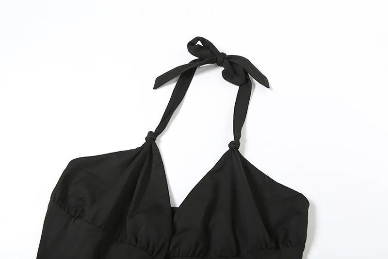 LIZAKOSHT  -  Hot Sexy Halter Deep V-neck Backless Ruffle Tassel Black Playsuits Women Skinny Club High Street One Piece Romper 2025