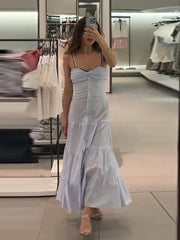 LIZAKOSHT  -  Fashion Striped Patchwork Slip Long Dress Women Loose Sleeveless Single Breasted A-line Maxi Dress New Chic Street Lady Vestidos