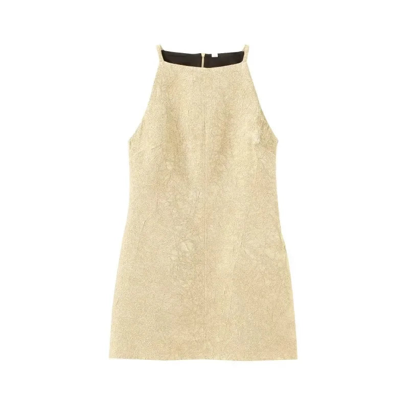 LIZAKOSHT  -  New Fashion Party Sexy Dress Summer Golden Mini Bodycon Dress Women Elegant Lady Dress Sleeveless Short