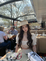LIZAKOSHT  -  Cute Set Women's Summer Short-sleeved Square Collar Top High Waist A-line Skirt Two-piece Set Fashion Female Clothes