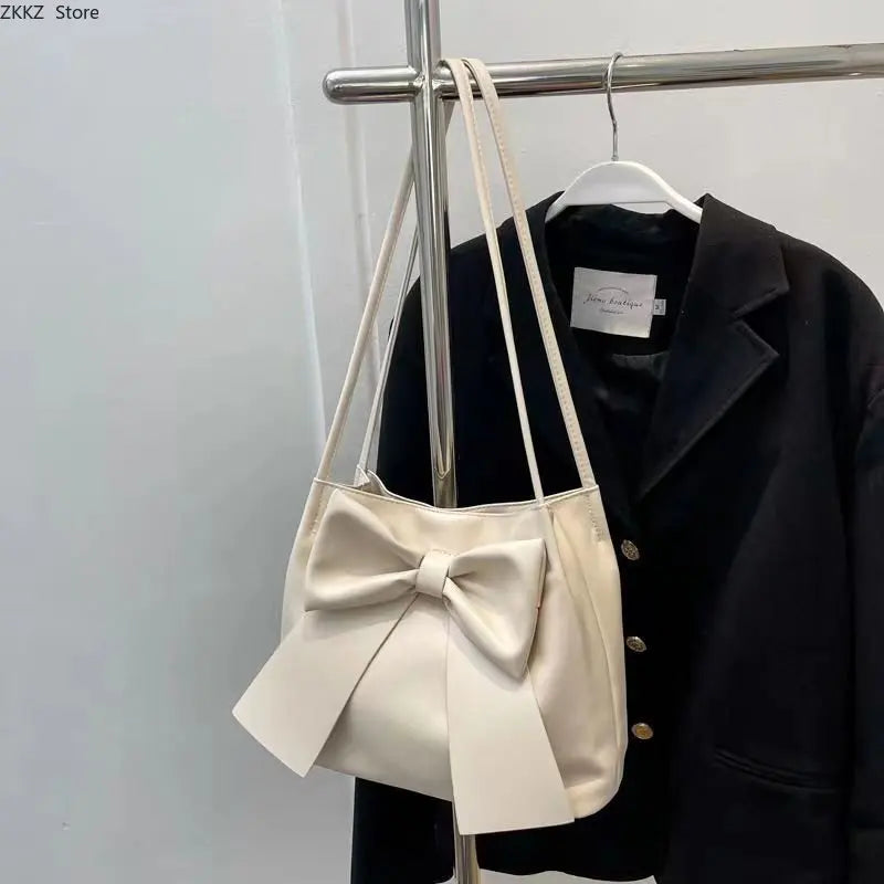 LIZAKOSHT  -  Large Capacity PU Leather Women's Shoulder Bag Fashion Portable Tote Bag New Commuter Bow Bag Solid Color Handbag