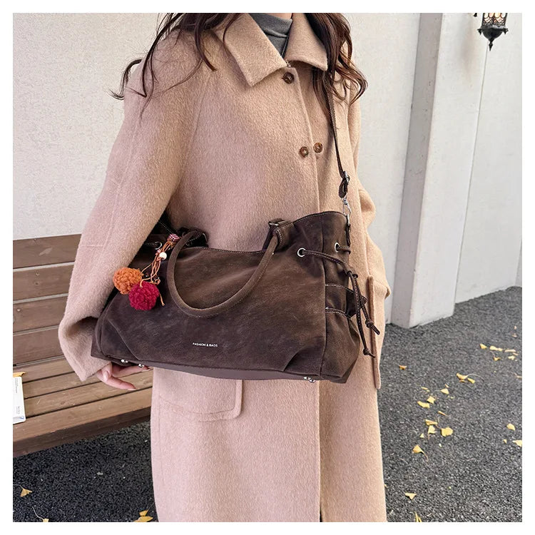 LIZAKOSHT  -  Simple Fashion Suede Crossbody Bag Women Large Capacity Shoulder Bag for Work Comfortable and Versatile Texture Commuting Bag