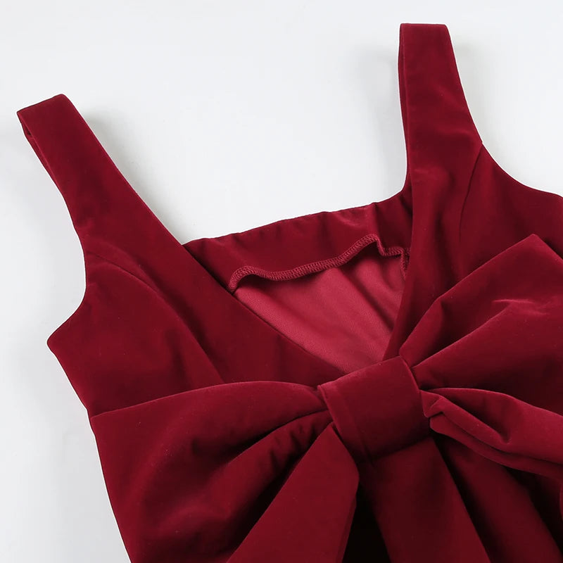 LIZAKOSHT  -  A-line Pleated Dress Party Holiday Red Backless Removable Bow Princess Dresses Coquette Aesthetic Mini Sundress Y2K