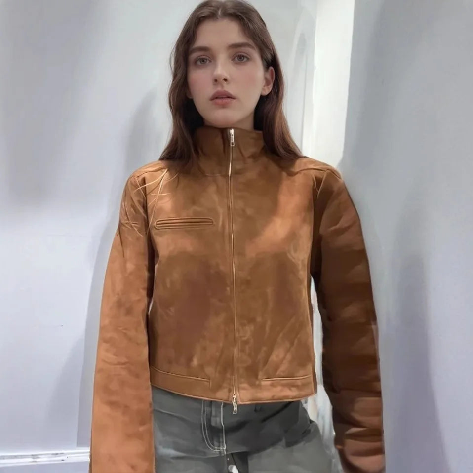 LIZAKOSHT  -  Street Fashion Slim Women's Short Suede Jackets Stand Collar Zipper Full Sleeve Female Coats 2025 Spring Lady Y2k Outwear New