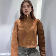 LIZAKOSHT  -  Street Fashion Slim Women's Short Suede Jackets Stand Collar Zipper Full Sleeve Female Coats 2025 Spring Lady Y2k Outwear New