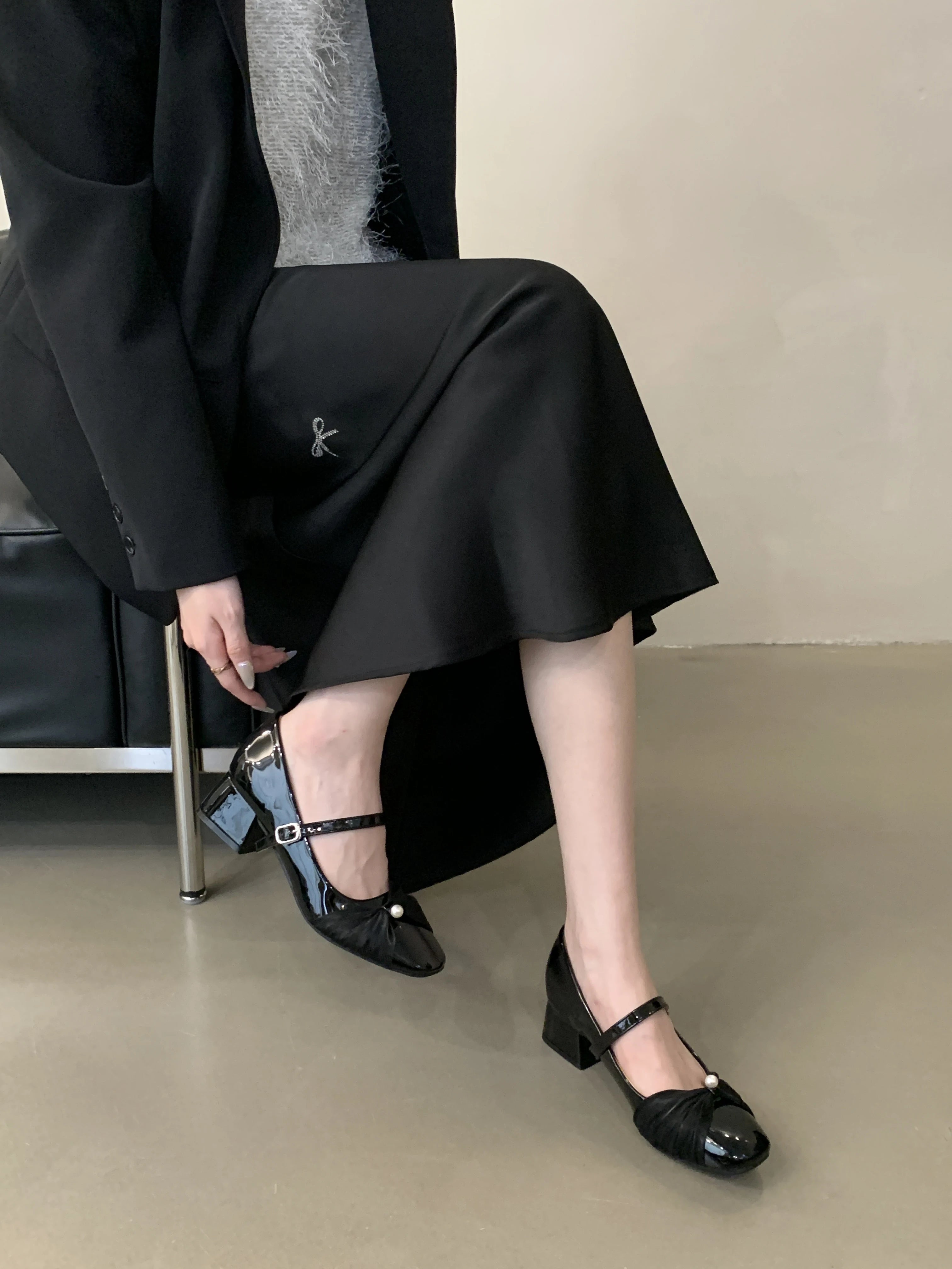 LIZAKOSHT  -  New Women's Shoes with Thick Heel, Square Toe, Shallow Mouth, High Heels, Mary Jane Single Shoes