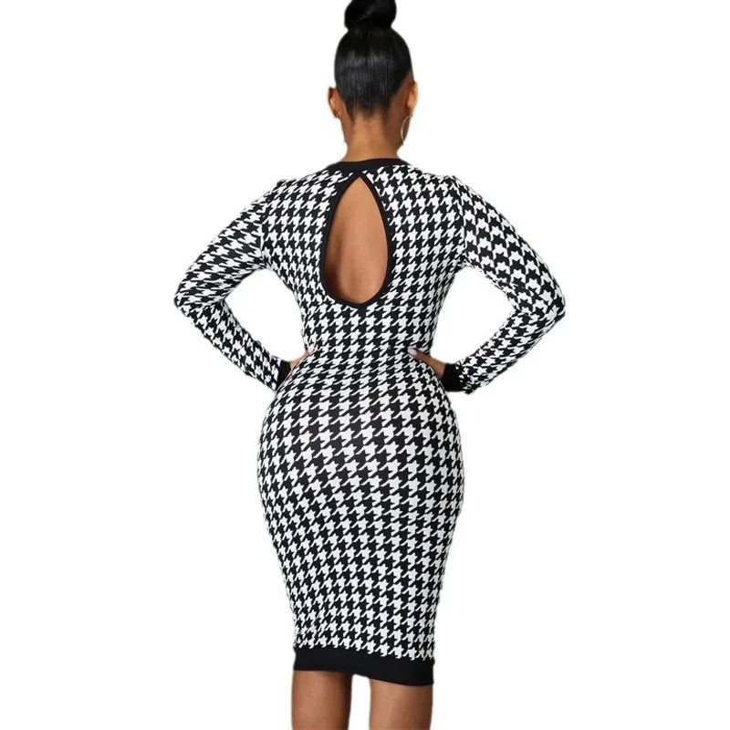 LIZAKOSHT  -  Elegant Fashion Temperament Casual Women Long Sleeve Midi Dress Hollow Out Bodycon Sexy Streetwear 2025 Autumn Winter Club