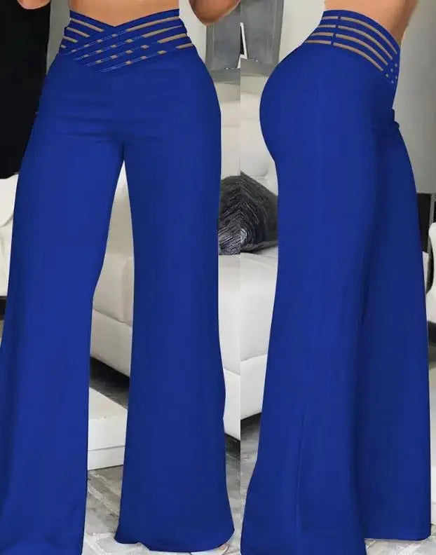 LIZAKOSHT  -  Pants Women's Cutout Cross-over Belted Elegant Commuter Slightly Flared High-waisted Wide-leg New Casual Trendy Niche Versatile