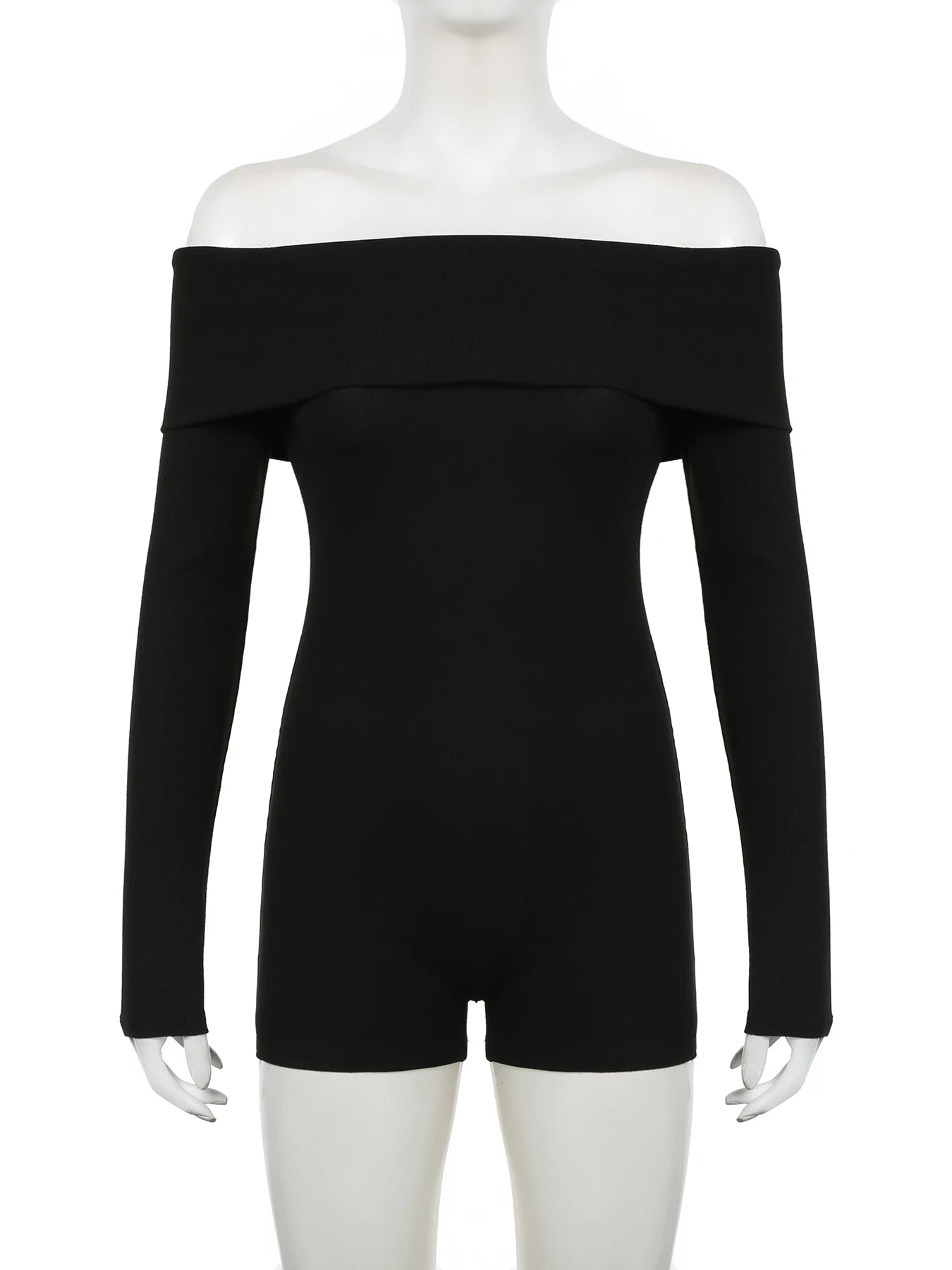 LIZAKOSHT  -  Elegant Fashion Casual Solid Playsuits Slim Slash Neck Long Sleeve Rompers Women Autumn Spring Streetwear Ladies