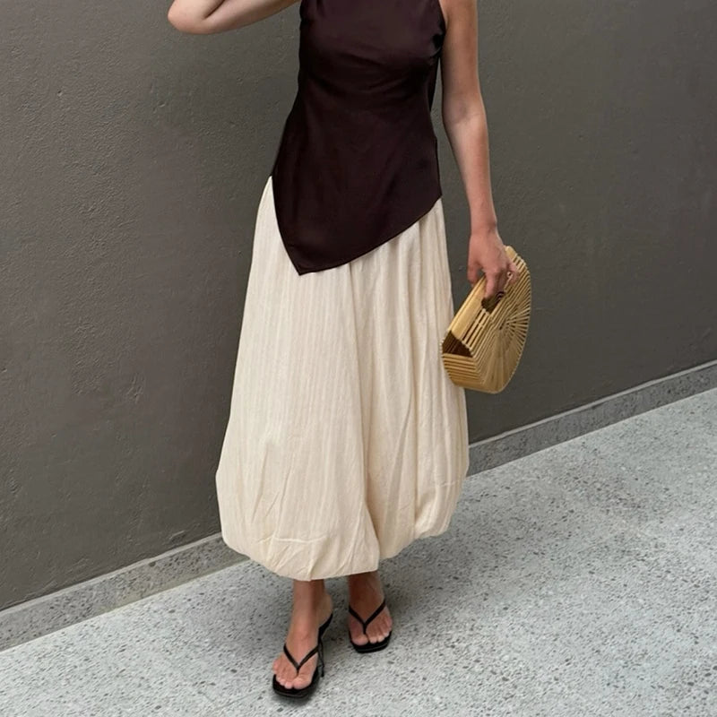 LIZAKOSHT  -  Elegant Ladies Simple Solid Color Trousers Summer New Puff Loose Women's Commute Pants Casual High Waist Pleated Wide Leg Pants