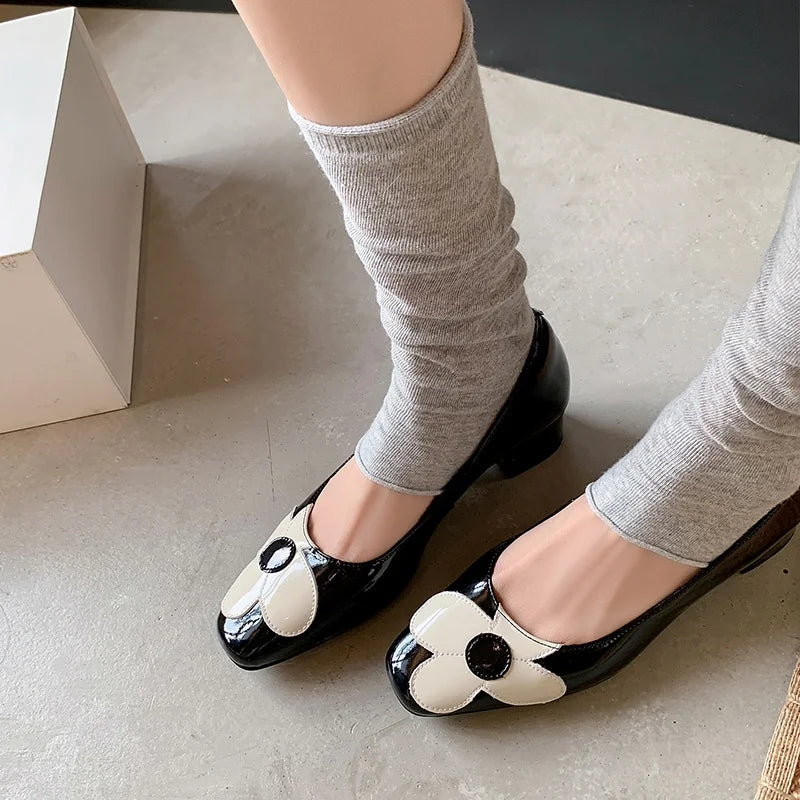 LIZAKOSHT  -  Fashion Pumps New High Quality Genuine Leather Shoes Round Head Flower Shallow Mouth High Heels Slip On Women's Shoes