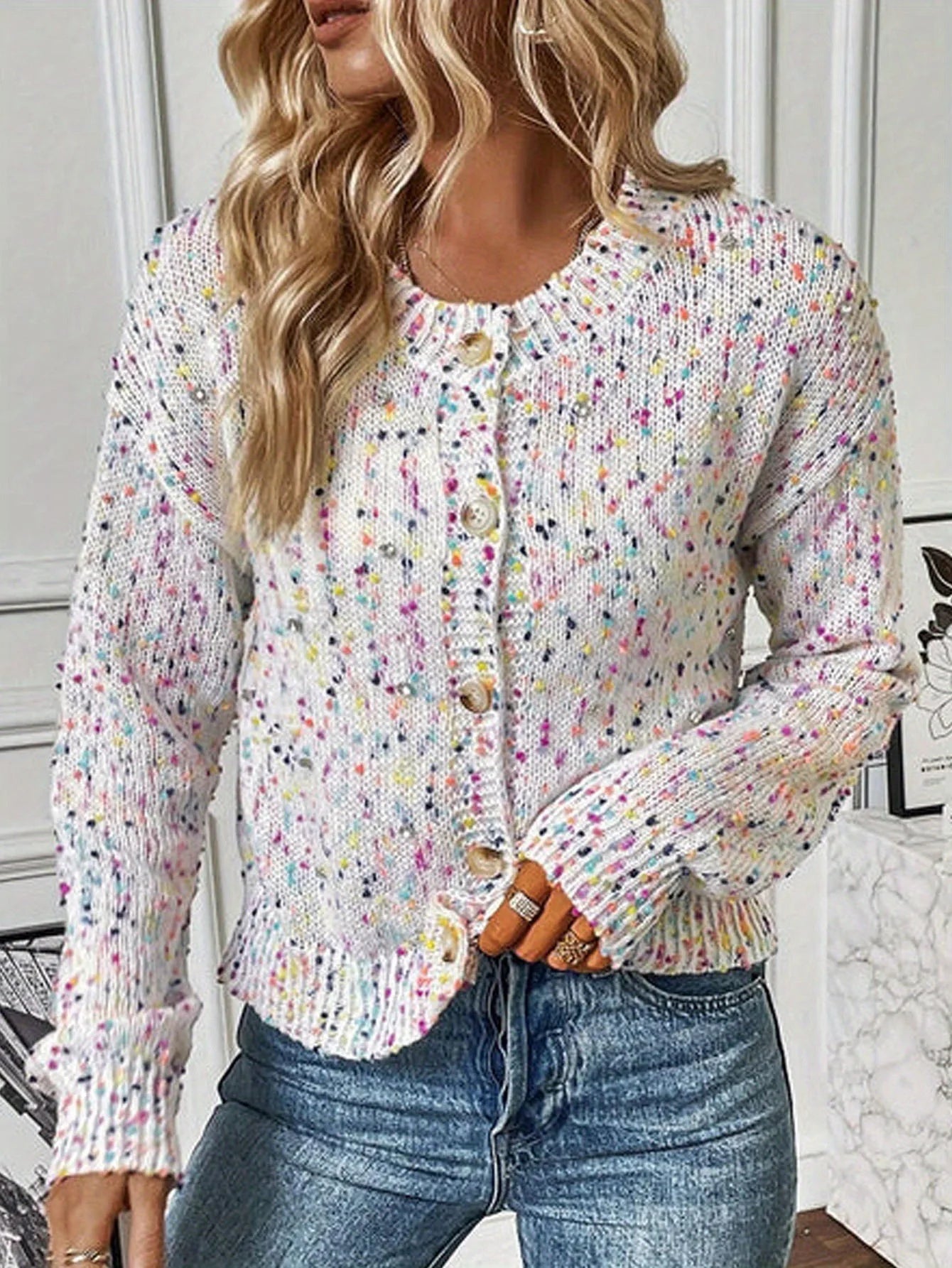 LIZAKOSHT  -  Clothes Autumn Women's Color Polka Dot Splicing Pullover Knitted Sweater