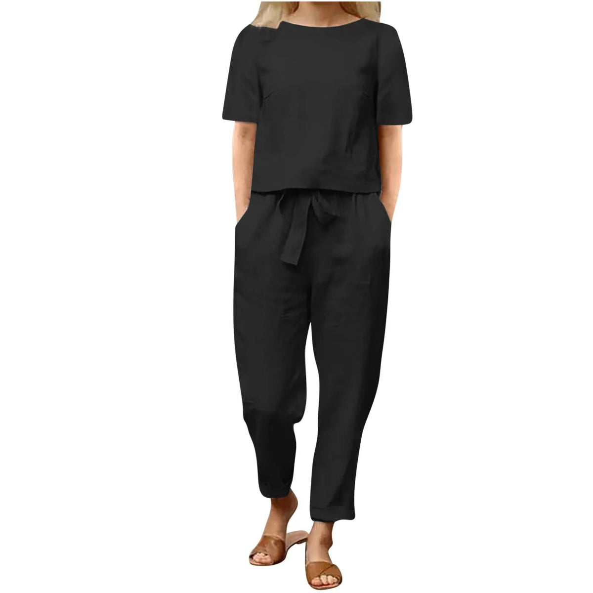 LIZAKOSHT  -  Casual Elegant Ladies 2 Piece Sets Fashion Spring Cotton Linen Women's Tracksuit Suit Long Sleeve Top Loose Pants Set Female