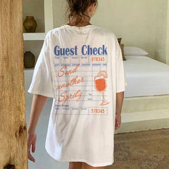 LIZAKOSHT  -  Guest Check Spritz Back Print T-Shirts Funny Cocktail Lover T Shirt Loose Cool Y2k Graphic Tees Unisex Summer Vintage Women Tops